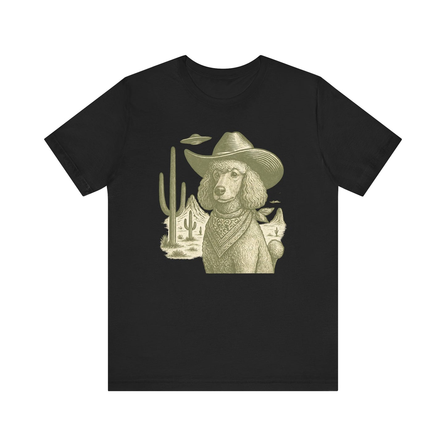 Vintage Poodle Shirt: Cowboy UFO Dog Illustration - MaisonCanine™️