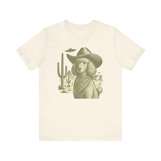 Vintage Poodle Shirt: Cowboy UFO Dog Illustration - MaisonCanine™️