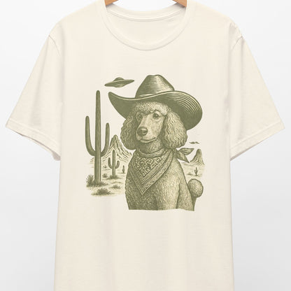 Vintage Poodle Shirt: Cowboy UFO Dog Illustration - MaisonCanine™️