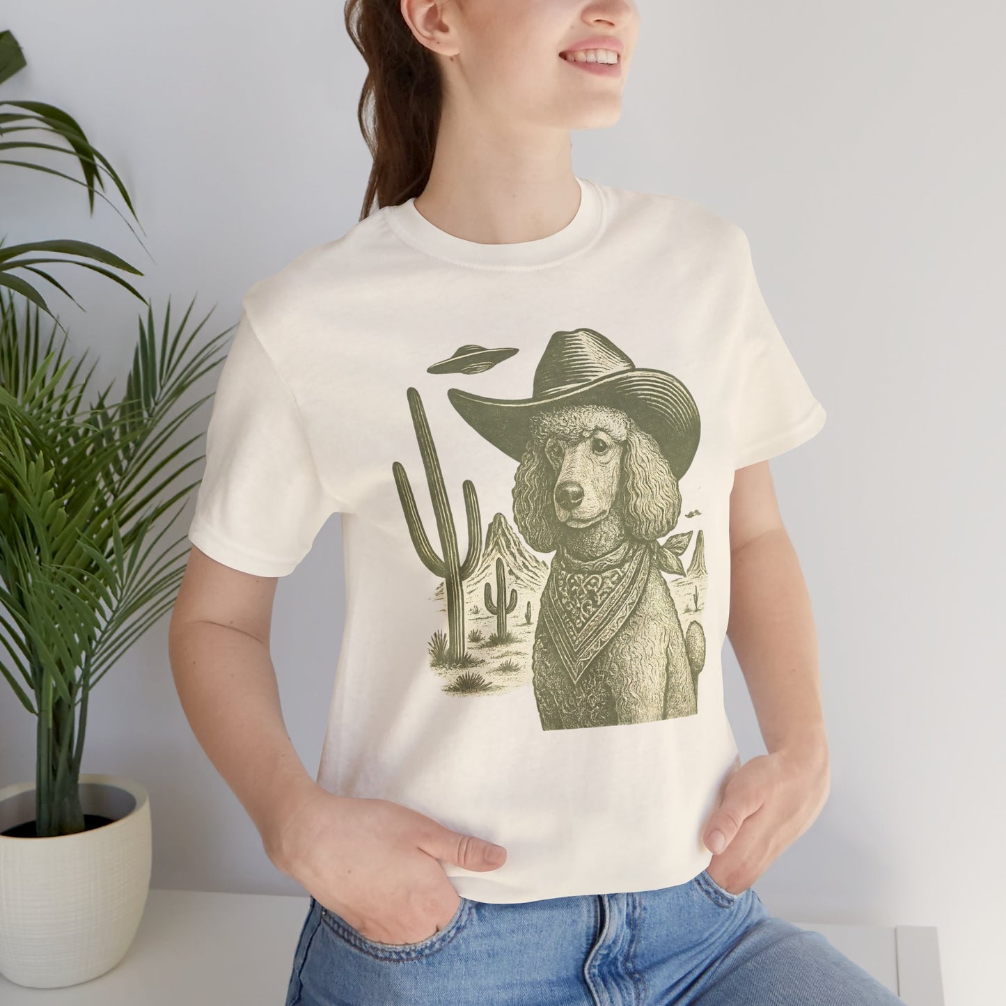 Vintage Poodle Shirt: Cowboy UFO Dog Illustration - MaisonCanine™️