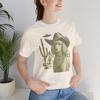 Vintage Poodle Shirt: Cowboy UFO Dog Illustration - MaisonCanine™️